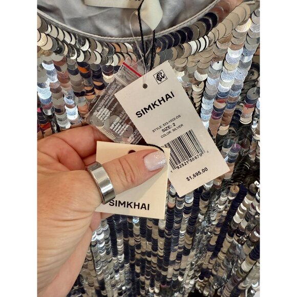 SIMKHAI Ayala Gown Silver Sequin Fringe Dress NWT  - Size 2 - Picture 9 of 16